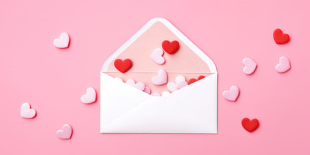 Open Envelope with Hearts on Pink Backgroundの素材