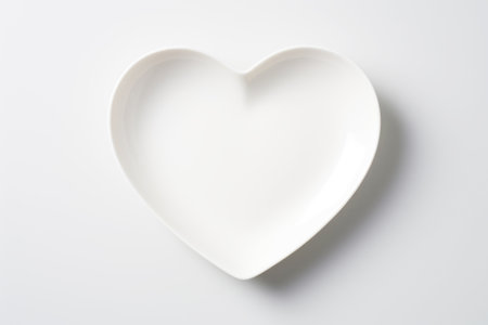 White Plate in the Shape of Heart on White Backgroundの素材