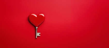 Key in the Shape of a Heart on Red Background Bannerの素材
