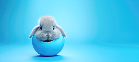 Easter Bunny Rabbit in Blue Egg on Blue Background Bannerの素材