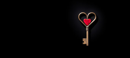 Key in the Shape of a Red Heart on Black Background Bannerの素材