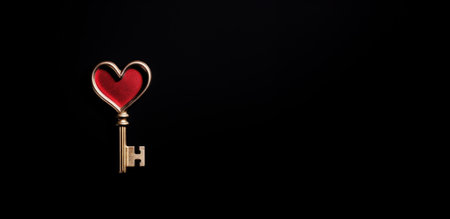 Key in the Shape of a Red Heart on Black Background Bannerの素材