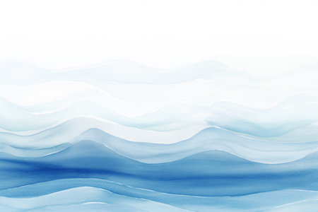 Abstract Blue and White Water Wave Watercolor Paintingの素材