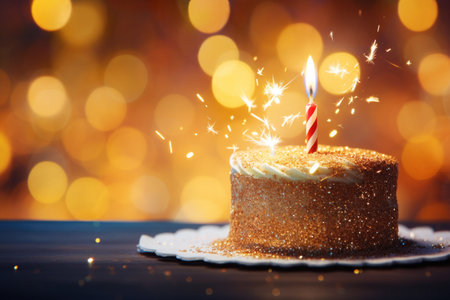 Birthday Cake with Candles Background with Copy Spaceの素材