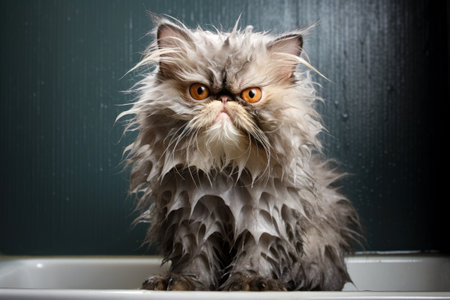 Angry Gray Wet Cat in Bath Indoorの素材
