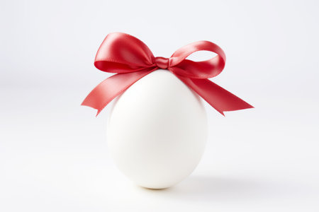 White Easter Egg with Red Elegant Bow on White Backgroundの素材