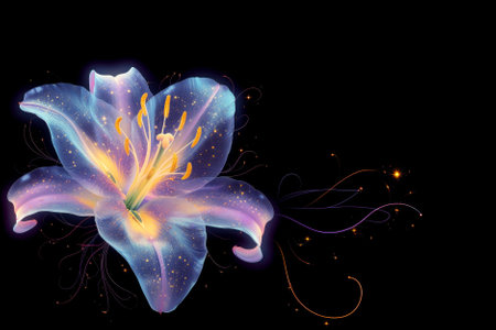 Magic Purple Lily Flower Isolated on Black Backgroundの素材