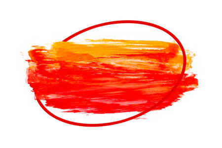 Abstract Artistic Acrylic Red and Orange Brush Stroke in Frame Isolated on White Backgroundの写真素材