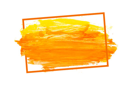 Abstract Artistic Acrylic Orange Brush Stroke in Frame Isolated on White Background.の写真素材