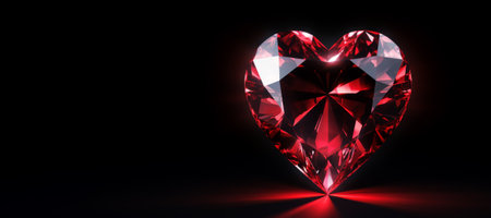 Heart Shaped Red Diamond on Black Background Banner with Copy Spaceの素材