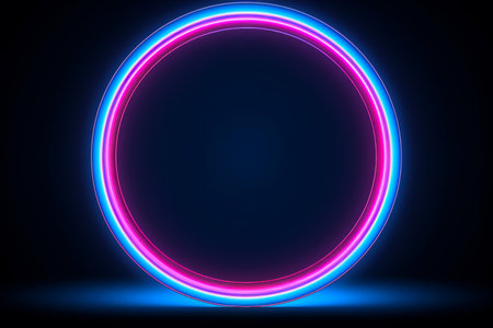 Blue and Pink Neon Round Frame on Black Backgroundの素材