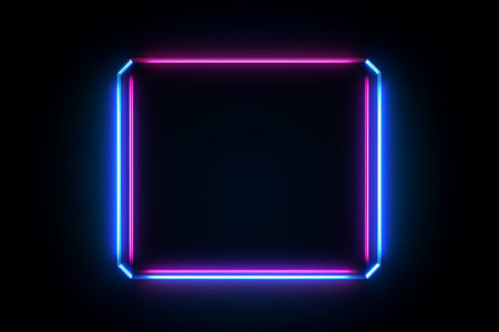 Blue and Pink Neon Square Frame on Black Backgroundの素材