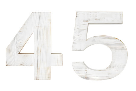 White 3D Wooden Number "4" and "5" Isolated on White and PNG Transparent Backgroundの素材