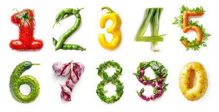 Vegetable Numbers Set Isolated on White Backgroundの素材