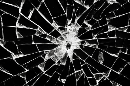 Broken Glass with Cracks in Black and Whiteの素材