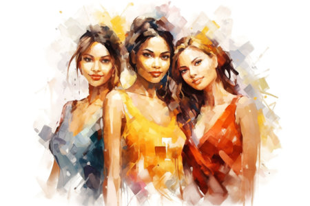 Group of Different Women Watercolor on White Backgroundの素材