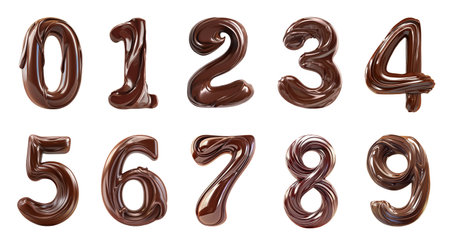 Chocolate Numbers Isolated on White and Png Transparent Backgroundの素材