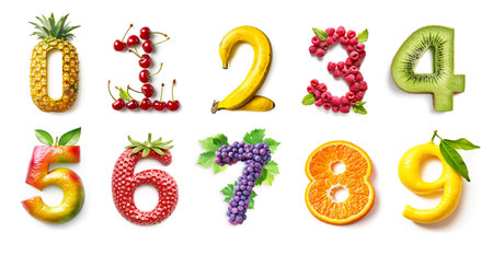 Fruits Numbers Set Isolated on White Backgroundの素材