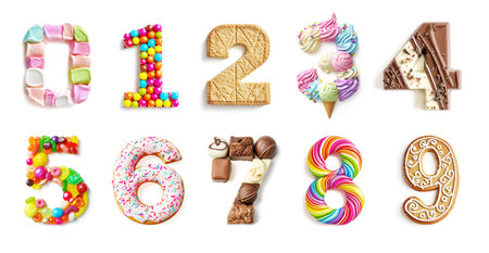 Sweets Numbers Set Isolated on White Backgroundの素材