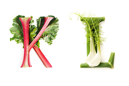 Vegetable Letters "K" and "L" Made of Rhubarb and Fennel Isolated on White Backgroundの素材