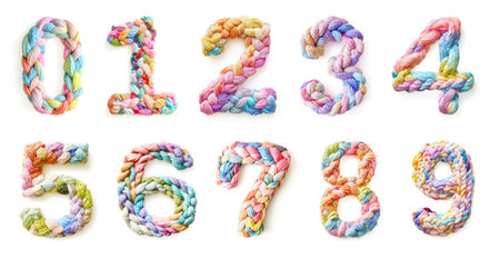 Crochet Knitted Numbers Set Isolated on White Backgroundの素材