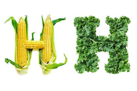 Vegetable Letter "H" Made of Corn and Kale Isolated on White Backgroundの素材