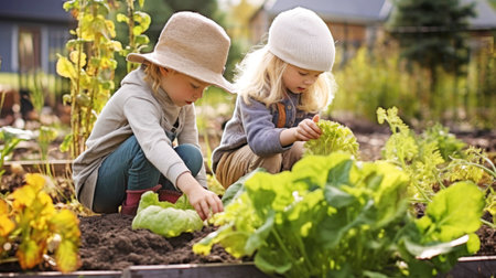 Kids in Vegetable Garden Outsideの素材