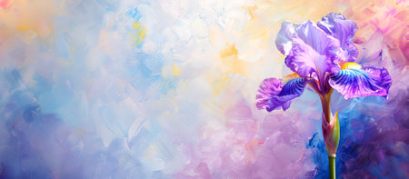 Purple Iris Flower Brush Strokes Acrylic Painting Background Banner Canvas Textureの素材