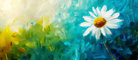 Chamomile Flower Brush Strokes Acrylic Painting, Canvas Texture Bannerの素材