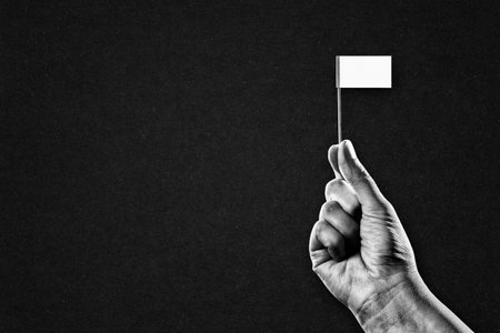Hand in Black and White Holding Flag Symbol, Copy Spaceの写真素材