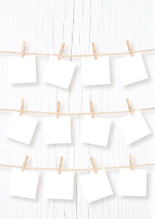 Twelve Blank Square Frames for Baby Picture Hanging on Rope Isolated on White and PNG Transparent Background. My First Yearの写真素材