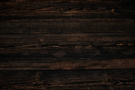 Old Rich Grunge Dark Wood Grain Planks Texture Background with Knotsの写真素材