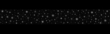 White Snowflakes Ornament Border on Black Background Banner with Copy Spaceの写真素材