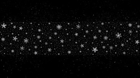 White Snowflakes Ornament Border on Black Background Banner with Copy Spaceの写真素材