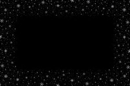 White Snowflakes Ornament Border Frame on Black Background with Copy Spaceの写真素材