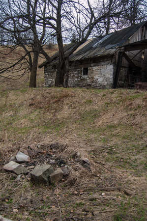 Old,ruined house in the middle of nowhereの写真素材