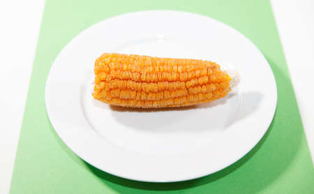 A dried corn cob on a white plate,の写真素材