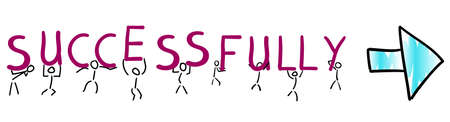 Stick figure wearing letters Successfully direction arrow 