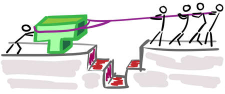 Troubleshooting the stick figures in teamwork, close by a ravine 