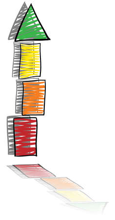Growth in tower form, from red to green in three steps, with mirroring のイラスト素材