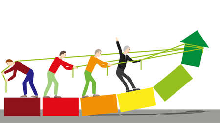 Team works together to achieve a goal. Pull your target arrow from the red area up into the green...