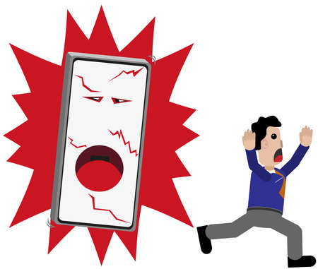 Phone from explosion, one person runs away.のイラスト素材