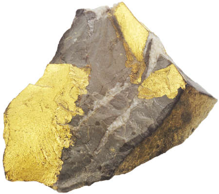 Gold broke out of a stone, released on a white background.の写真素材