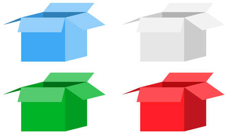 Packages open in four colorful colors on white.のイラスト素材