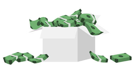 Money pours out in a cardboard box.のイラスト素材