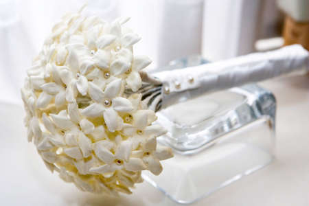 wedding day accessories white flower bouquetの写真素材