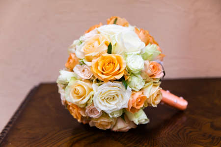 Beautiful bridal bouquet of different flowersの写真素材