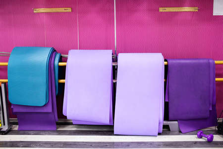 Gym with yoga mat on the floorの写真素材