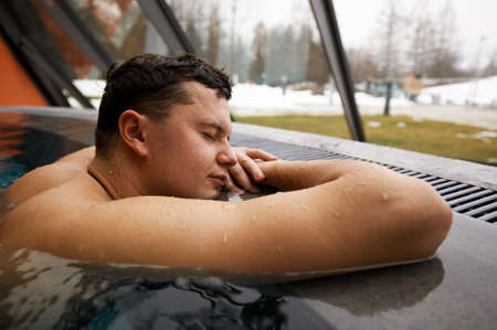 young handsome caucasian man is on radonotherapyの写真素材