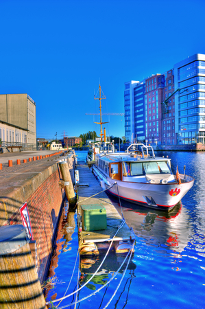 Hamburg Harburg, excursion boat with the coat of arms of Harburgのeditorial素材